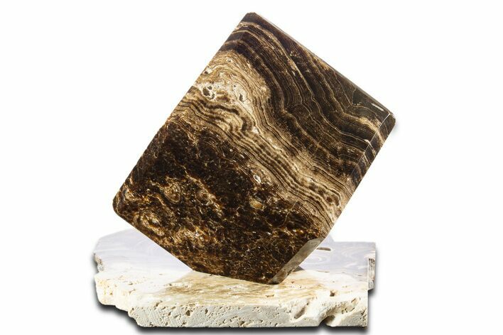Swirling Polished Chocolate Calcite Cube With Base #342374